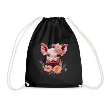 Schwein Lustig Bauer Landwirt Geschenk - Turnbeutel - Schwarz - Vorne