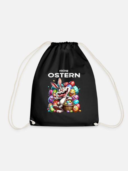 Osterhase lustiges Hasen Ostereier Frohe Ostern - Turnbeutel - Schwarz