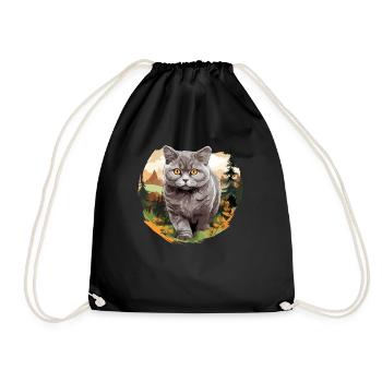Cat Cats British Shorthair British Shorthair - Drawstring Bag - black - Front