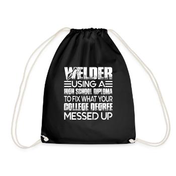 Welder Using A High School Diploma To Fix - Drawstring Bag - black - Front