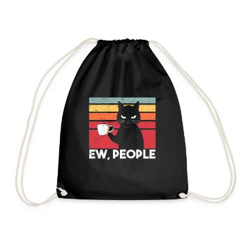 Ew People Cat Lustige Vintage Anti -soziale - Turnbeutel - Schwarz - Vorne