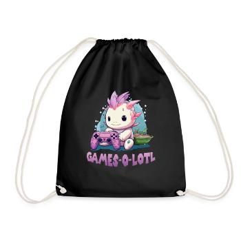 Axolotl T Kawaii Axolotl Gaming amphibians Axolotl - Drawstring Bag - black - Front