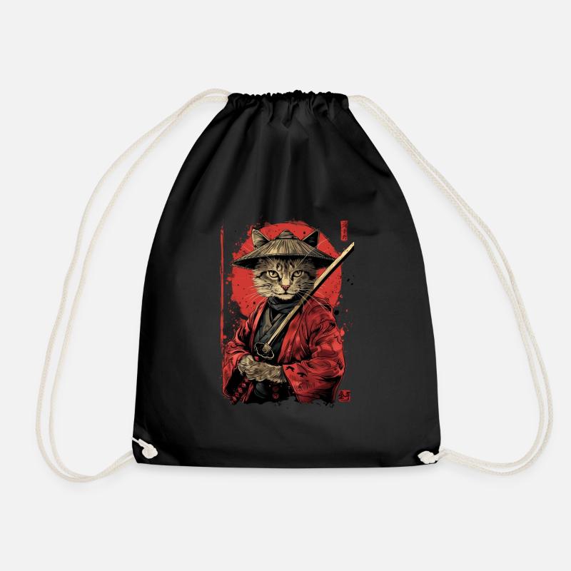 Katze Samurai Lustiges Geschenk - Turnbeutel - Schwarz