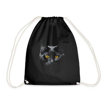 Black Cat Yellow Eyes T-Shirt Cats Tee Shirt - Drawstring Bag - black - Front