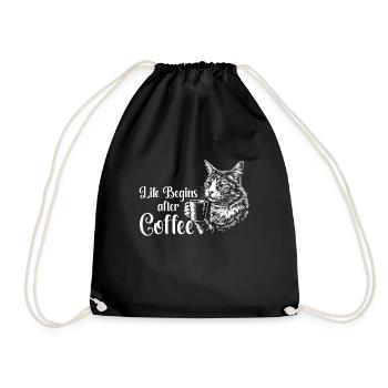Katze Kaffee Lustig Geschenk - Turnbeutel - Schwarz - Vorne