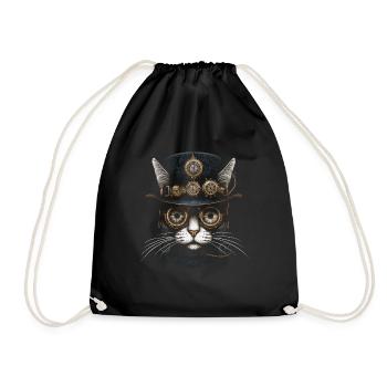 Cat Steampunk Funny Gift - Drawstring Bag - black - Front