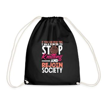 Funny Knitting Knitting Needle Gift - Drawstring Bag - black - Front