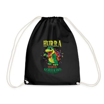 Hurra Ich Bin Ein Schulkind Dino Einschulung - Turnbeutel - Schwarz - Vorne