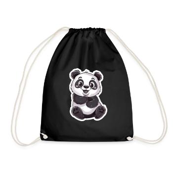Exuberant Panda Buddy Sticker - Drawstring Bag - black - Front