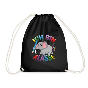 Enrollment I am 1st grade colorful elephant - Drawstring Bag - black - Front