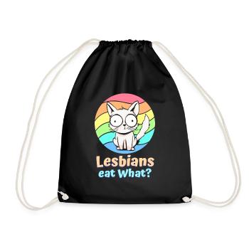 Lesbians Eat What Cat Funny Humor Pun LGBTQ Pride - Drawstring Bag - black - Front