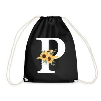 Letter p floral sunflower - Drawstring Bag - black - Front