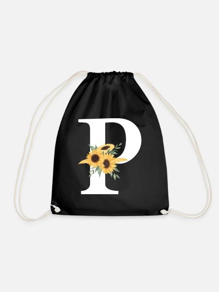 Buchstabe p Blumen-Sonnenblume - Turnbeutel - Schwarz