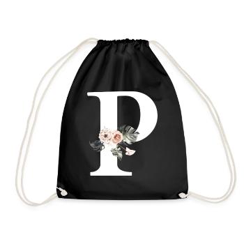 Tropical Floral Letter P - Drawstring Bag - black - Front