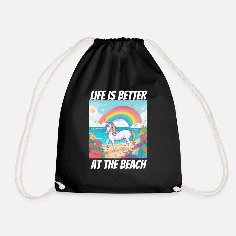 Life is better at the beach Unicorn - Drawstring Bag - black