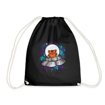Alien UFO Katze T-Shirt Niedliche Katze Außerirdische - Turnbeutel - Schwarz - Vorne