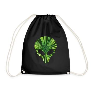 Alien Head Glowing Green T-Shirt Funny Space UFO - Drawstring Bag - black - Front
