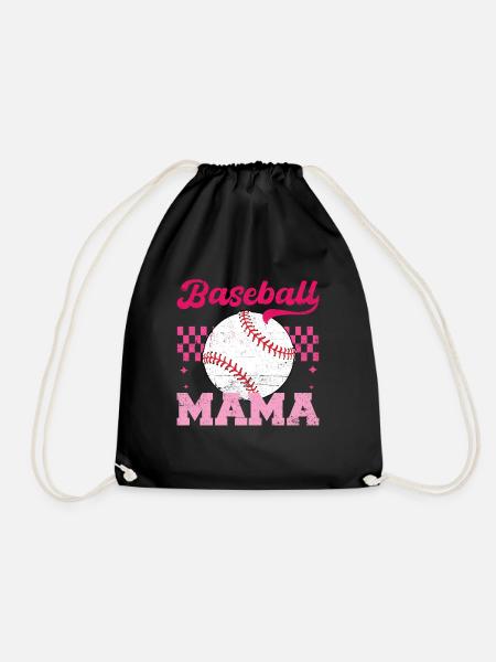 Baseball Mama Distressed Mother's Day Mom - Drawstring Bag - black