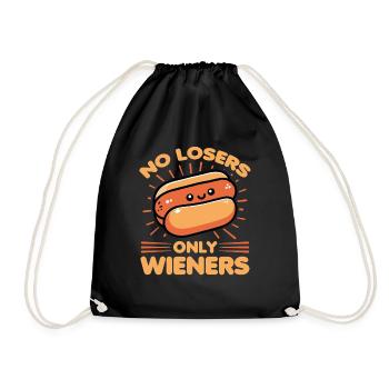 No Losers Only Wieners Funny Pun For Hotdog Lover - Drawstring Bag - black - Front