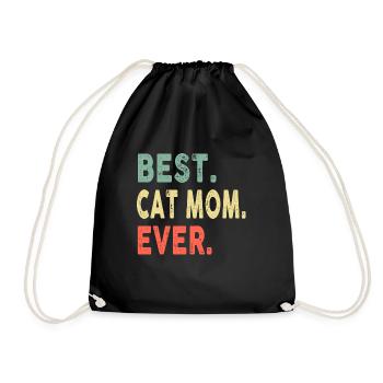 Best Cat Mom Ever Cool Mommy Funny Vintage - Drawstring Bag - black - Front