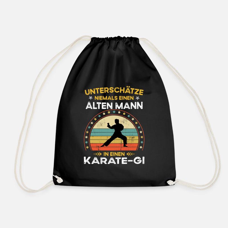 Never underestimate old man in a karate gi - Drawstring Bag - black