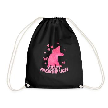 Crazy Frenchie Lady Propriétaire de bouledogue français - Sac de sport léger - noir - Devant
