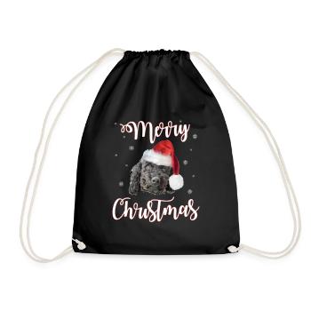 Weihnachts Pudel Merry Christmas Weihnachtsmütze - Turnbeutel - Schwarz - Vorne