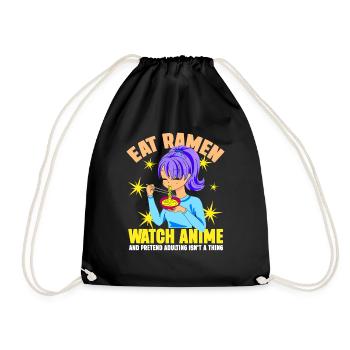 Eat Ramen Watch Anime - Drawstring Bag - black - Front