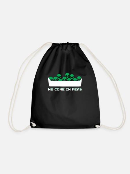 Wir kommen in Erbsen TShirt Lustiges außerirdisches Leben - Turnbeutel - Schwarz