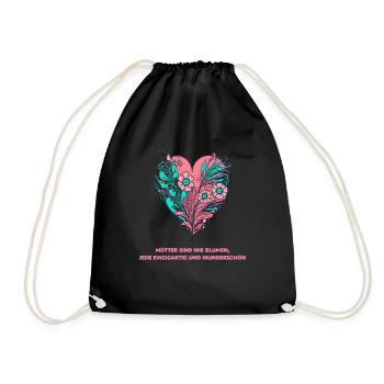 Flower Heart: Every Mother Is Unique and Wonderful - Drawstring Bag - black - Front