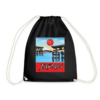 Vintage Japan Traveling Poster Lovely - Drawstring Bag - black - Front