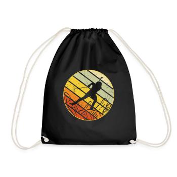 Biathlon Retro Winter Sports Biathlete Skier Mountain - Drawstring Bag - black - Front