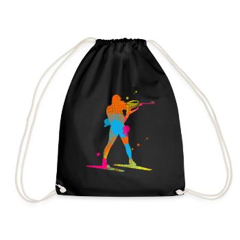Biathlon Colorful Winter Sports Biathlete Cross Country S - Drawstring Bag - black - Front