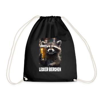 Yummy Beer Raccoon - Drawstring Bag - black - Front