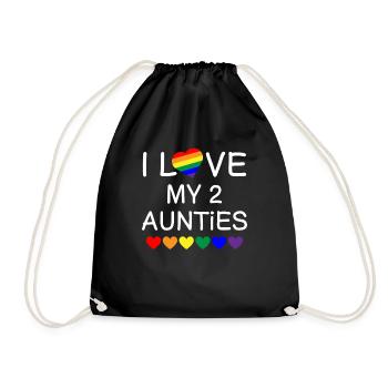 I Love My 2 Aunties Pride Baby Gay Aunt Toddler - Drawstring Bag - black - Front