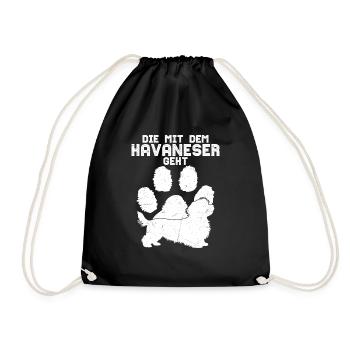 Die mit dem Havaneser geht Hund Frauchen Hunde Mam - Turnbeutel - Schwarz - Vorne