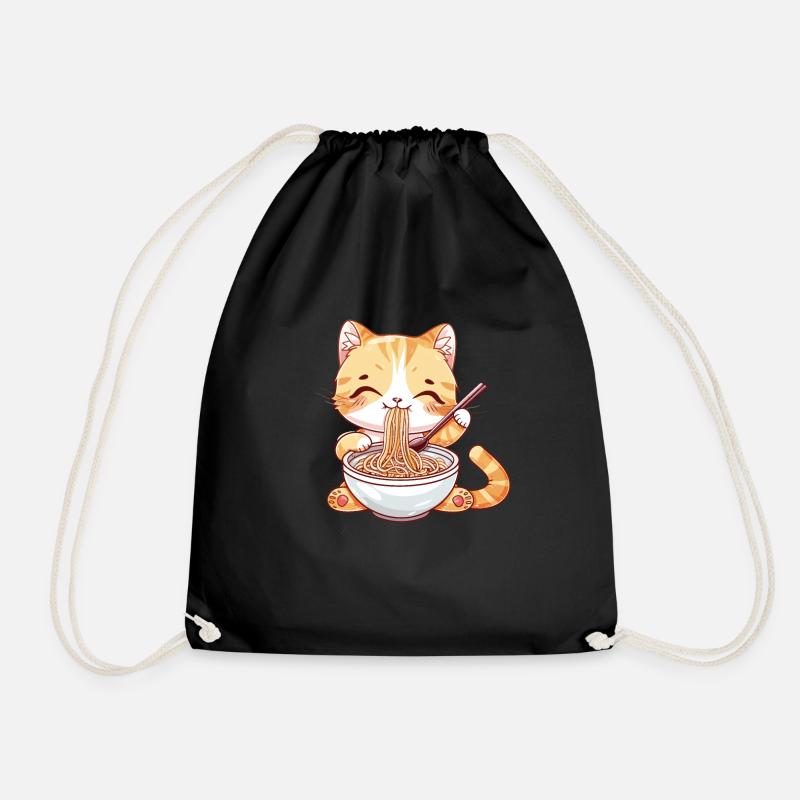 Katze Nudeln Ramen in Kawaii - Turnbeutel - Schwarz