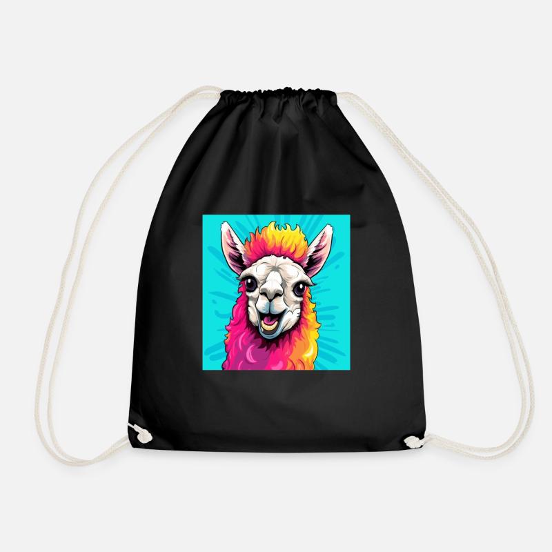 Alpaca in Pop Art - Drawstring Bag - black