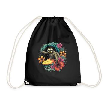 Surfer Faultier Geschenk Vintage Surfen - Turnbeutel - Schwarz - Vorne