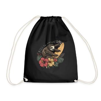 Surfer Faultier Geschenk Vintage Surfen - Turnbeutel - Schwarz - Vorne