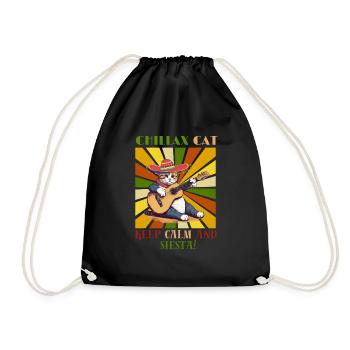 Chillax Cat is playing mexican music on guitar. - Drawstring Bag - black - Front
