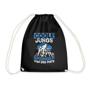 Cool Guys Jumping Off The Slopes Ski Holiday Skisp - Drawstring Bag - black - Front