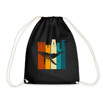 Wal - Buckelwal - Retro - Geschenk - Turnbeutel - Schwarz - Vorne