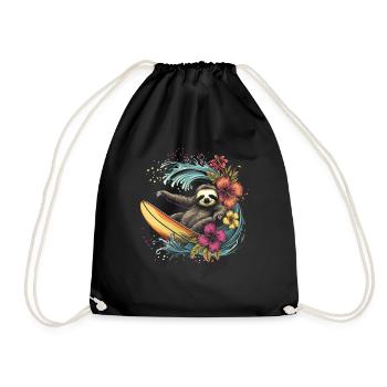 Surfer Faultier Vintage Hawaii Geschenk - Turnbeutel - Schwarz - Vorne
