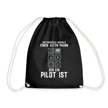 Airplane Tshirt Men's Helicopter Pilot Airplane - Drawstring Bag - black - Front