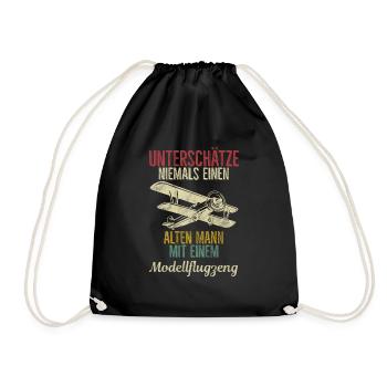 Airplane Tshirt Men's Helicopter Pilot Airplane - Drawstring Bag - black - Front
