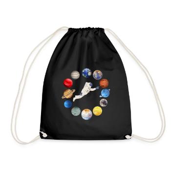 Astronaute en tant qu’aiguilles d’horloge, planètes - cadran d’horloge. - Sac de sport léger - noir - Devant