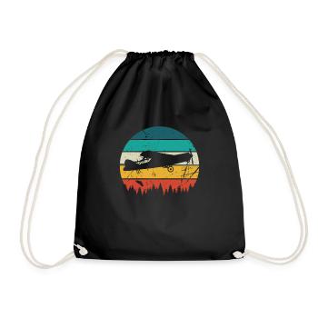 Airplane Tshirt Men's Helicopter Pilot Airplane - Drawstring Bag - black - Front