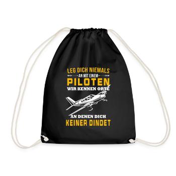 Airplane Tshirt Men's Helicopter Pilot Airplane - Drawstring Bag - black - Front