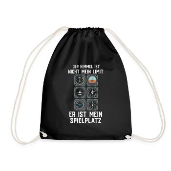 Airplane Tshirt Men's Helicopter Pilot Airplane - Drawstring Bag - black - Front